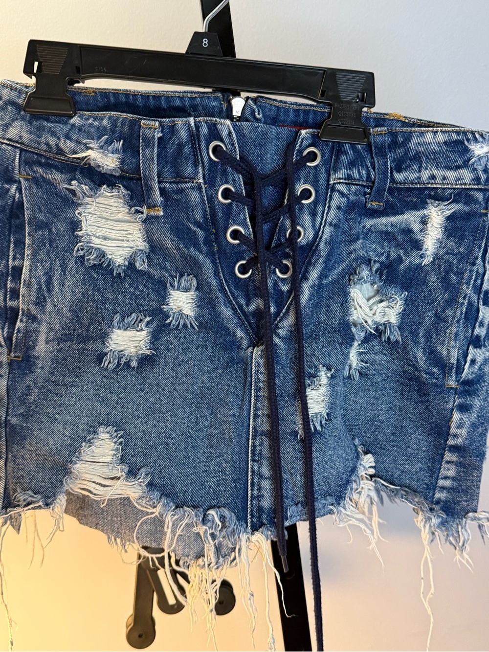 Small Lace-Up Distressed Denim Women’s Mini Skirt - Blue